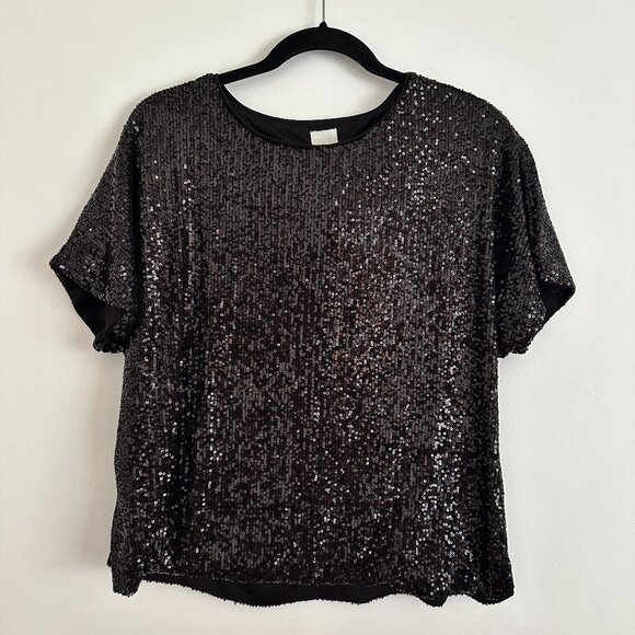 NWT, H&M, Black Spangle T Shirt, M - Picture 1 of 3